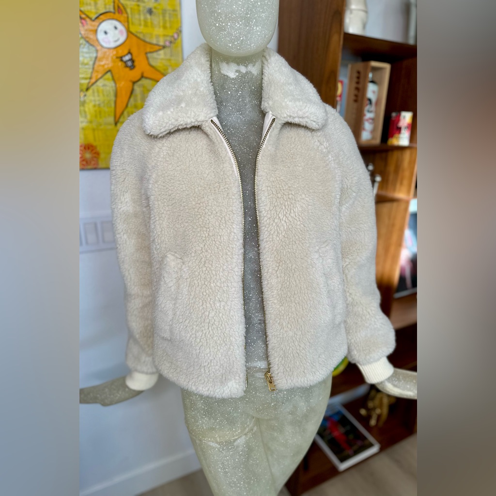J.Crew Women’s Ivory Sherpa Teddy Zip-Up Jacket W/ Pockets. Size Xxs